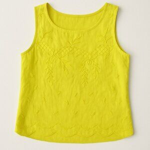 Anthropologie Moulinette Soeurs EmbroideredCotton Top Yellow Scalloped Hem Sz 4